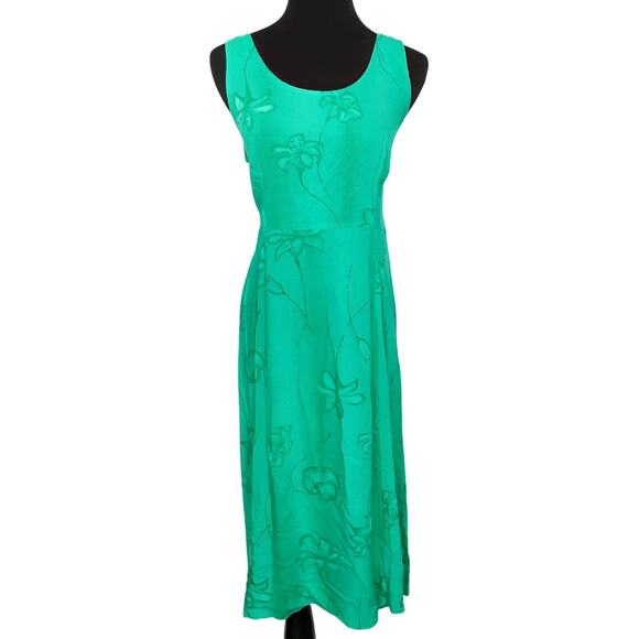 Vintage 90s Pencil Dress Sleeveless Maxi Dress Y2K Seafoam Green Floral M Phoebe - Picture 1 of 8
